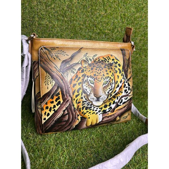 Anuschka Hand Painted Leopard‎ Leather Crossbody Organizer NWT - Picture 12 of 12